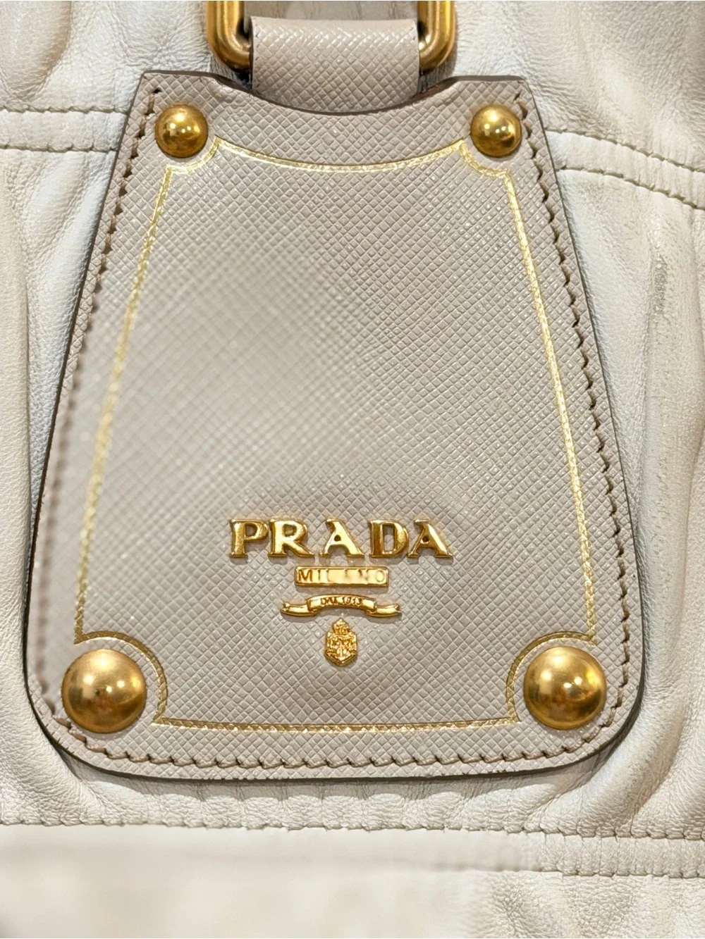 PRADA Gaufre Tote Bag Beige Lambskin Leather | Gold Hardware | VERY GOOD ❣️ - Picture 5 of 17